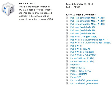 iOS 6.1.3 Beta 2 yayımlandı